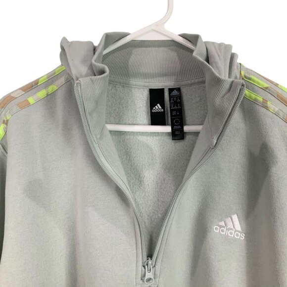 Adidas Cropped Hoodie Green Quarter Zip Logo Pullover Size XL Long Flare Sleeves - Picture 3 of 8